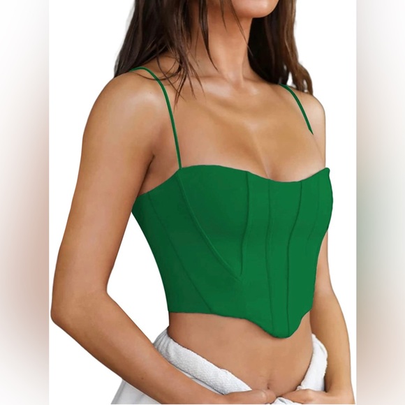 36zips Tops - NWT (M) Green Corset Bustier Tank Crop Top Spaghetti Strap Cami